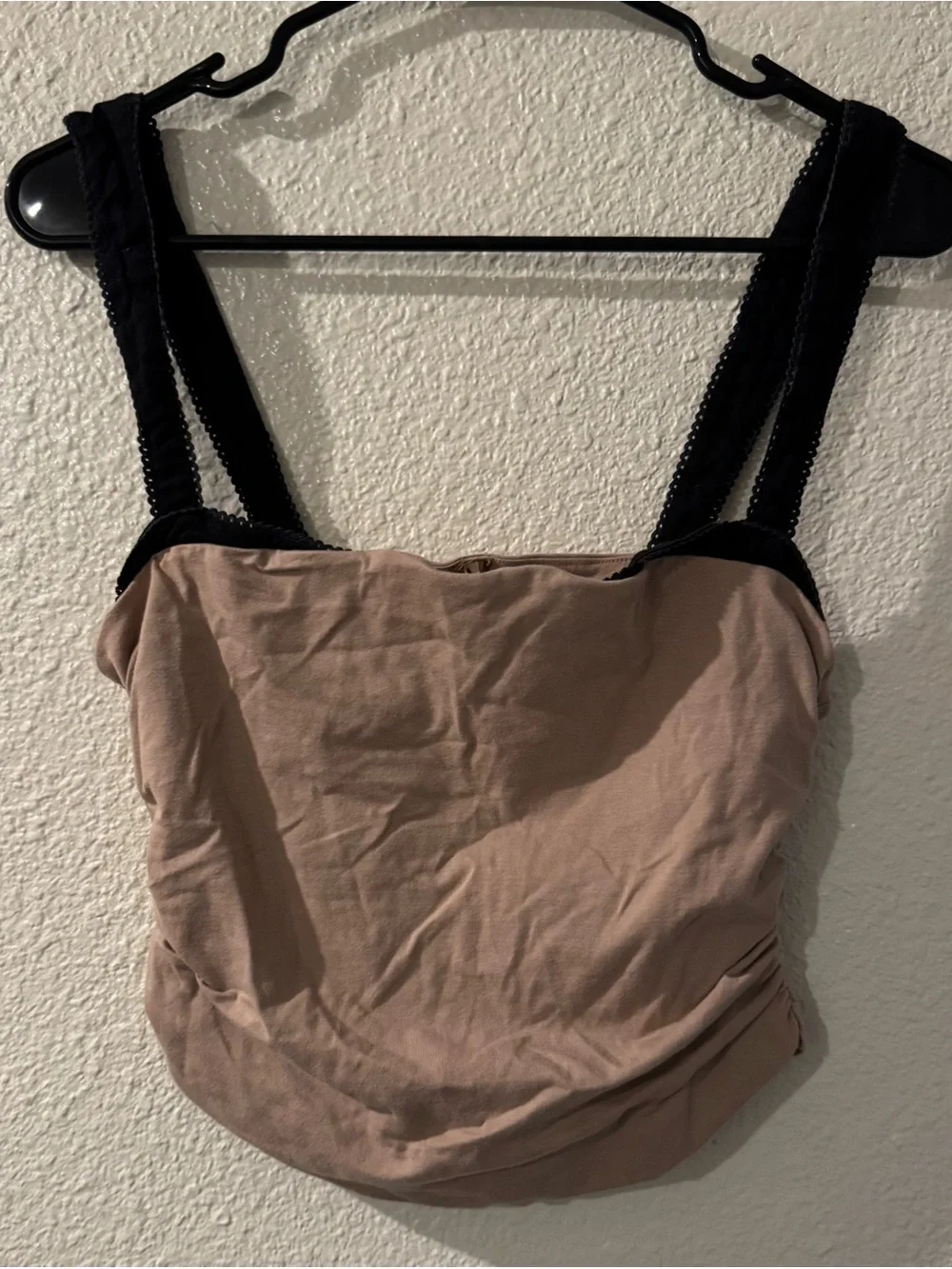Free People Beige Cropped Layered Tank with Black Straps